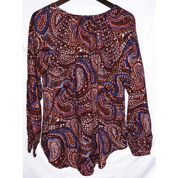 NWT Knox Rose Extra Small XS Burgundy Paisley Long Sleeve V-Neck Tunic/Top - Picture 6 of 6